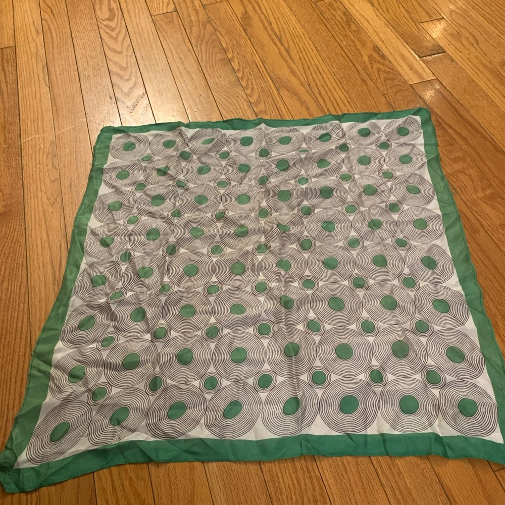 Green and White and Brown Geometric Pattern vintage silk Scarf